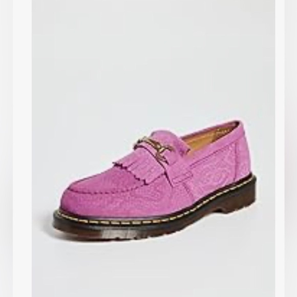 Dr. Martens Thrift Pink Adrian Snaffle Repello Embossed  Suede Kiltie Loafers 10 - Picture 5 of 7